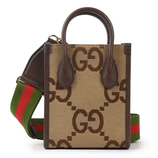 GUCCI Jumbo雙G大LOGO緹花紋兩用迷你托特包(駝色)340460-1