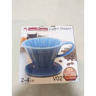 Tiamo V02花漾陶瓷咖啡濾杯組 (粉藍) 附濾紙量匙滴水盤