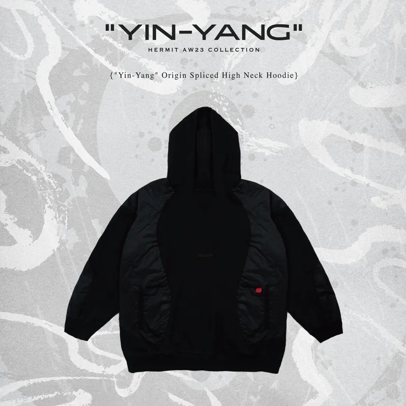 Hermit "Yin-Yang" Origin Spliced High Neck Hoodie【Black】