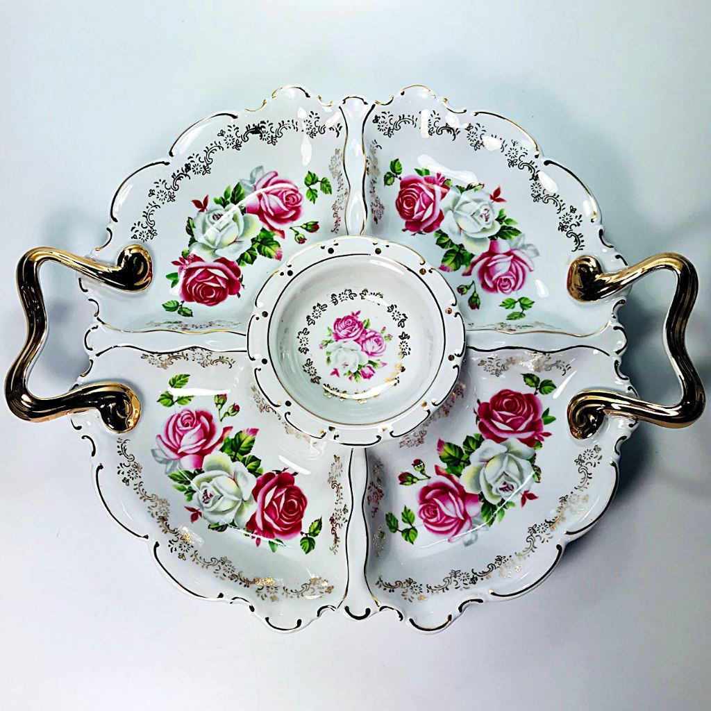 早期 英國歐洲宮廷貴族風 玫瑰花圖案 下午茶陶瓷點心盤/餅干盤/過年可當糖果盤/冷盤