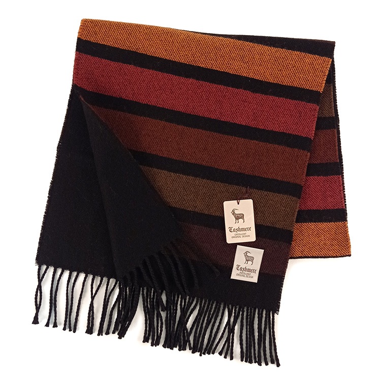 GINZA U簡約漸層大條紋喀什米爾羊毛圍巾(咖啡橘)359999-4
