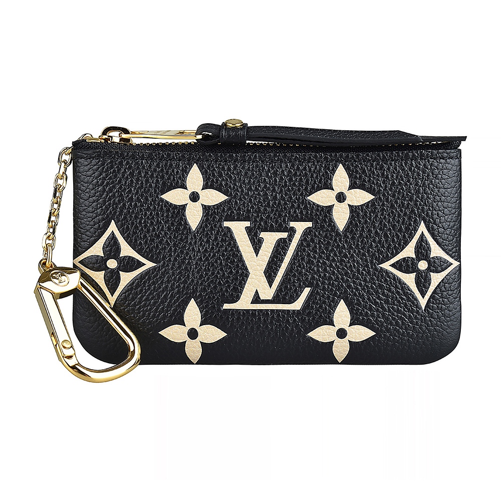 LV M80885 米字花紋LOGO Monogram牛皮拉鍊零錢鑰匙包(米x黑)