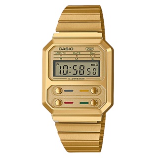 【CASIO】卡西歐 電子錶 不鏽鋼錶帶 復古 日常生活防水 A100WEG-9A 台灣卡西歐保固一年
