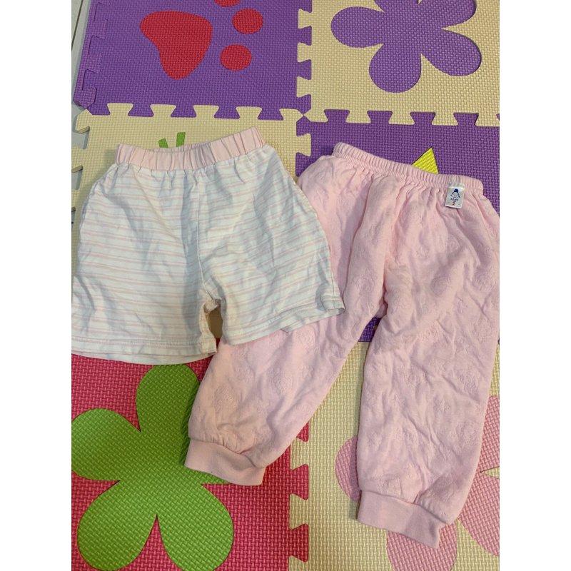 女孩女童幼童棉質睡褲短褲粉紅色居家褲睡褲二件一起販售
