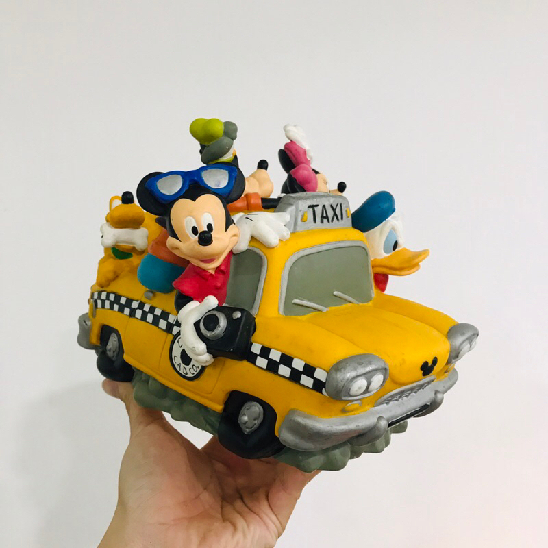 Disney迪士尼計程車車 米奇米妮唐老鴨高飛狗 醣膠撲滿存錢筒 早期