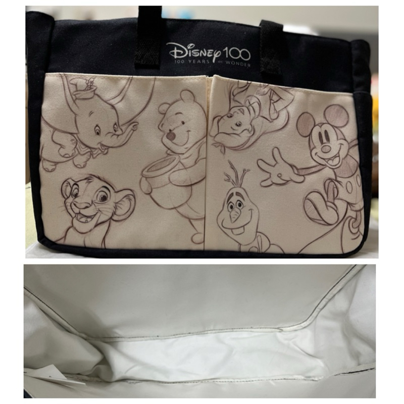 [現貨供應]迪士尼手繪款提袋 黑白撞色帆布手提袋 筆電包 購物袋
