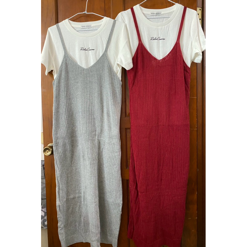 全新品🌼日本品牌RODEO CROWNS🌼正品🌼兩件式細肩針織連身裙SET(M)