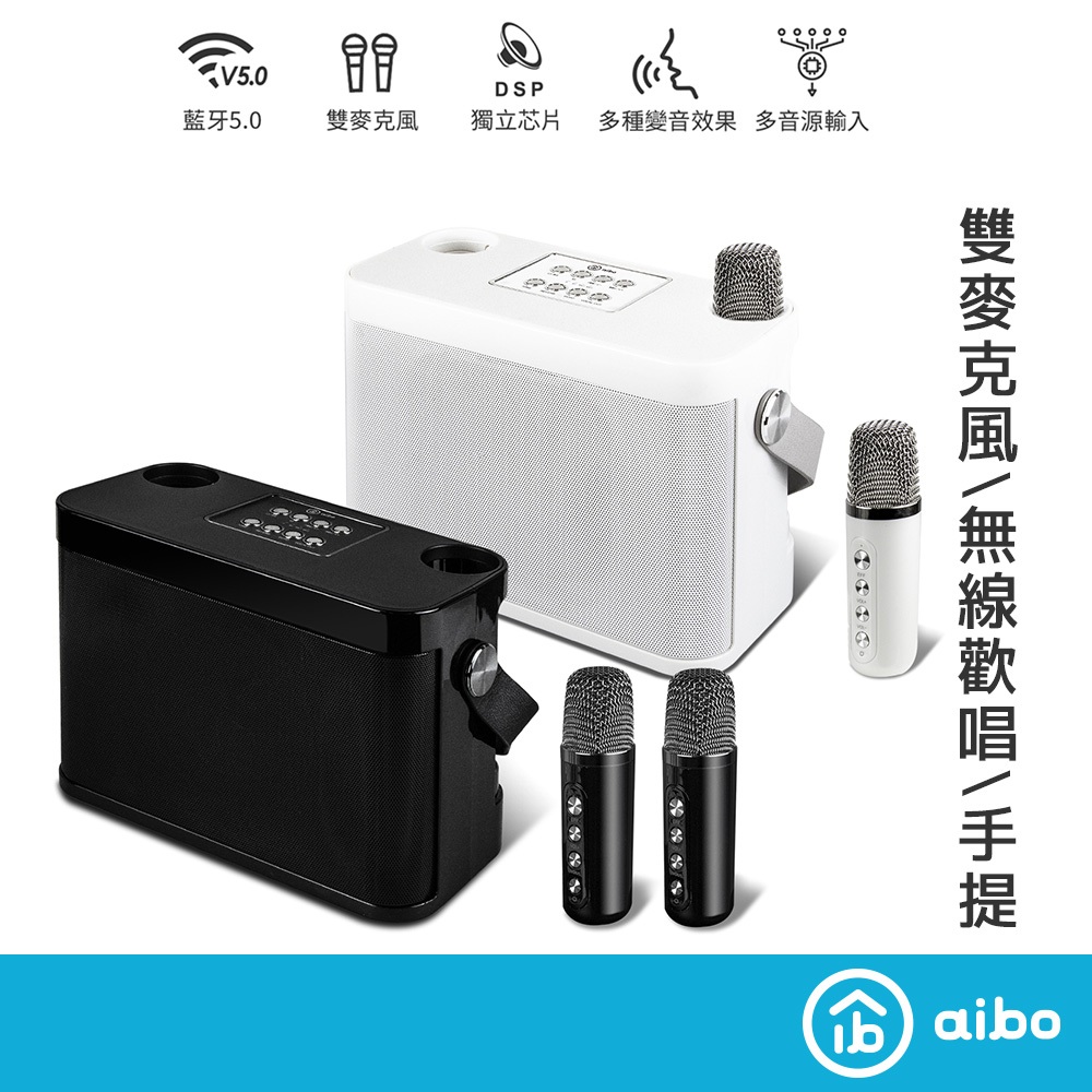 aibo 藍牙無線 雙麥克風K歌音箱【現貨 黑色】合格認證 KTV 卡拉OK K歌神器 藍牙音響 行動KTV 藍牙喇叭