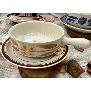 日本早期高級陶瓷濃湯焗烤兩用單把碗盤組