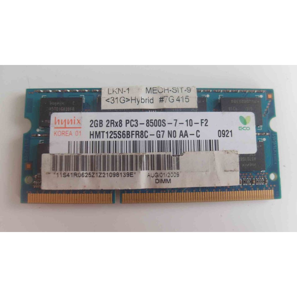 Hynix 2GB 1RX8 PC3-8500S DDR3-1066MHz SODIMM 204p 筆電記憶體