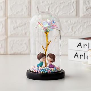 [臺灣現貨]永生花 金箔玫瑰 led燈光 玻璃罩玫瑰花 情侶公仔 永生玫瑰花 模擬玫瑰 生日禮物 耶誕節禮物 母親節