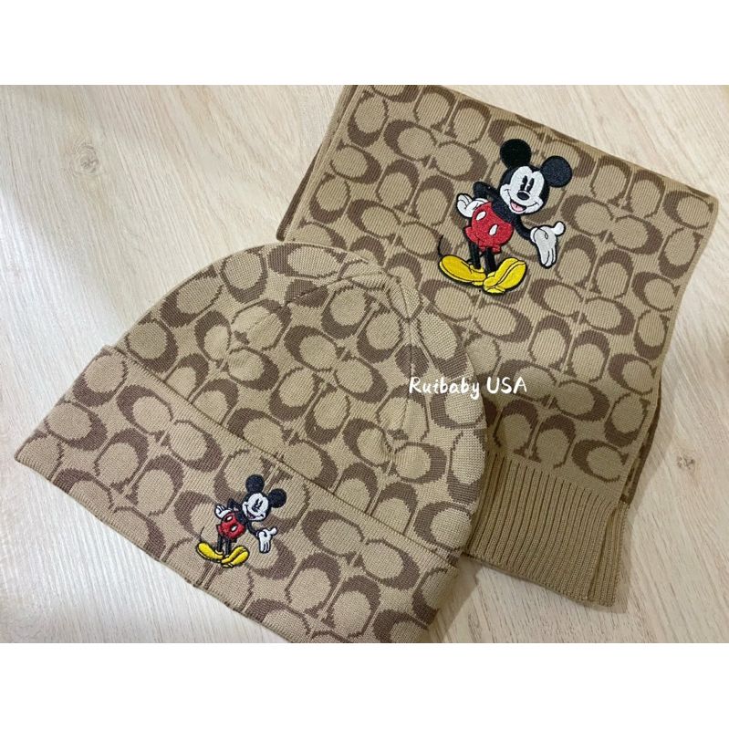 免運✨台灣現貨✨美國🇺🇸Coach Disney米奇Mickey 圍巾 毛帽 防寒 針織 迪士尼 聯名 限量 配件 羊毛