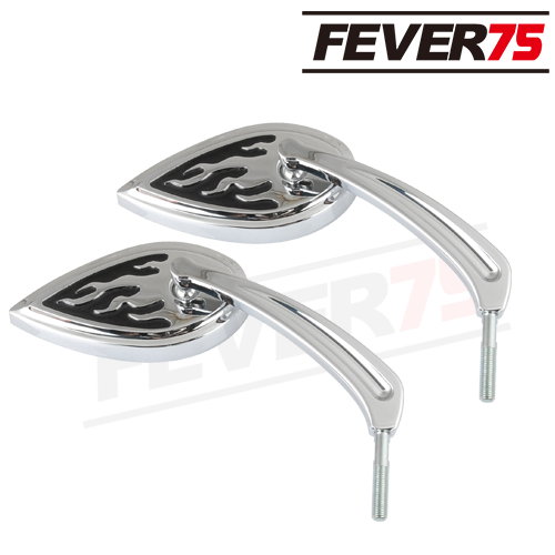 Fever75 哈雷CNC鋁合金後照鏡 火燄亮銀雙色造型