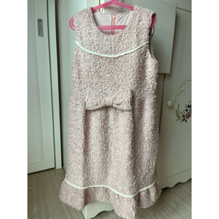 日本品牌女童Nissen粉色秋冬毛絨洋裝，大童尺寸150