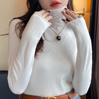 胖胖美依 長袖上衣 高領上衣 打底衫 內搭衣 秋冬上衣高領打底衫女冬高級感灰色羊絨毛衣堆堆領針織上衣TBF15.8559