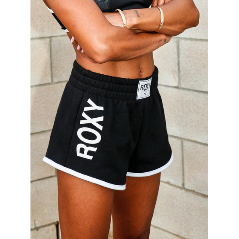 Roxy 黑色棉質內刷毛白色滾邊中腰拳擊運動短褲