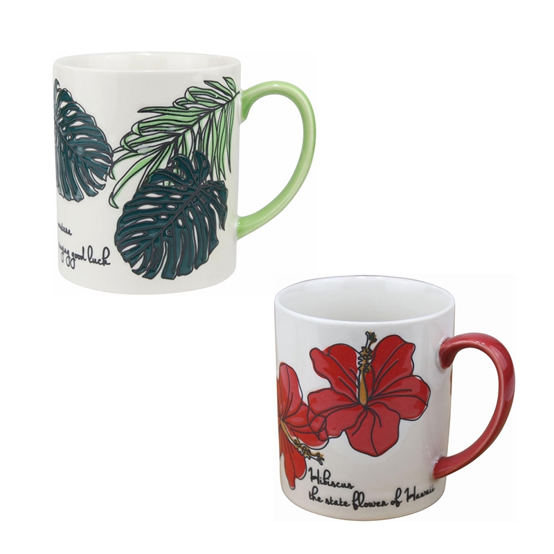 【 日本 HawaiianMug 】 夏威夷 熱帶風格 ( 朱槿花 / 龜背芋 ) 馬克杯 水杯 咖啡杯 茶杯 牛奶杯
