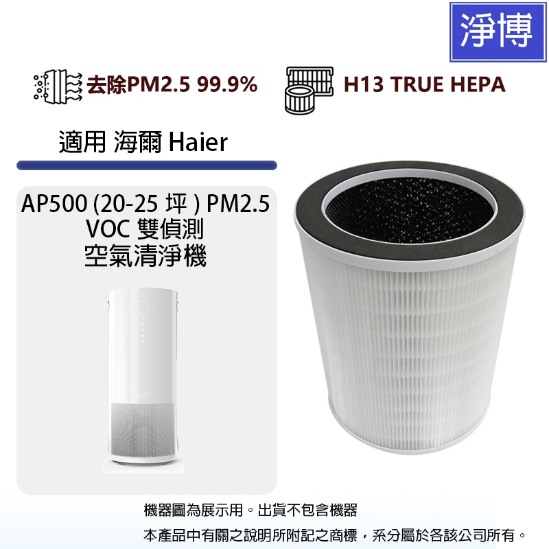 適用Haier海爾AP500 PM2.5 VOC雙偵測空氣清淨除臭除甲醛高效2合1活性碳HEPA濾網芯AP500F-01