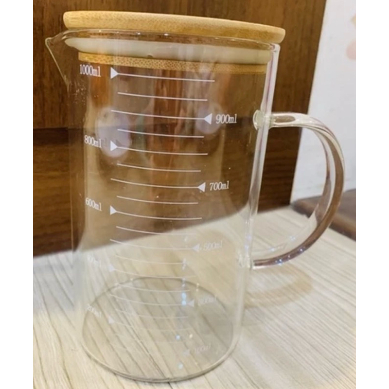 玻璃刻度1000ml量杯附蓋（咖啡分享杯、料理、實驗、烘焙、水杯、果汁）