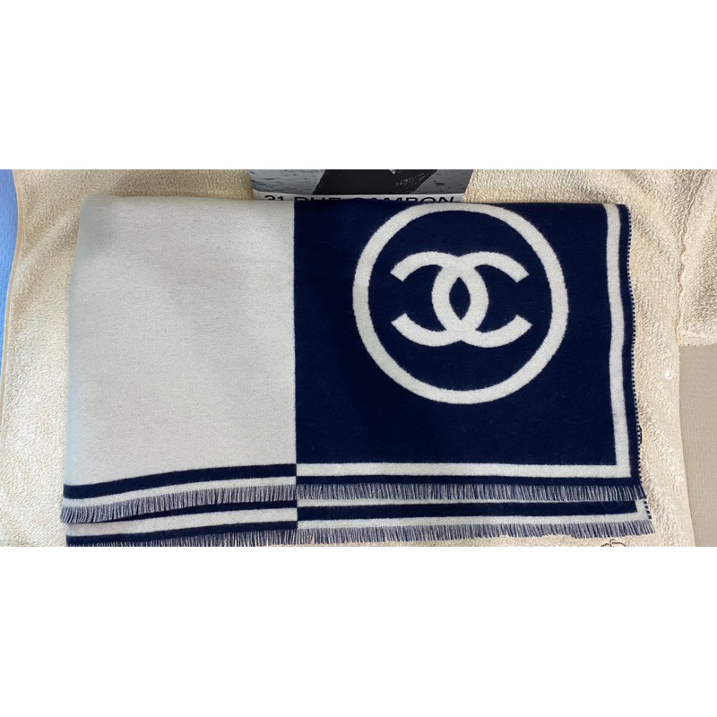 全新香奈兒Chanel海軍深藍羊毛披肩圍巾披肩