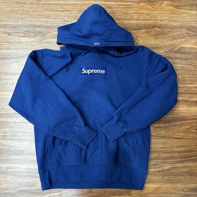 supreme fw21 box logo hooded sweatshirt washed navy
