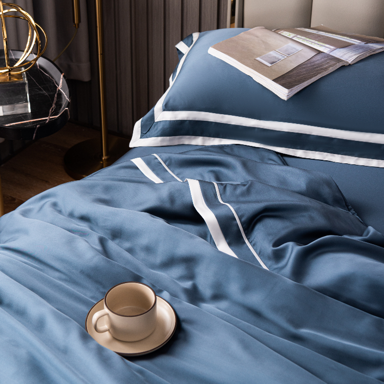 《伯尼寢具》60支天絲床包兩用被組-拼接-深藍