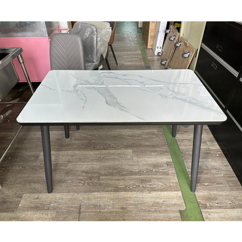吉田二手傢俱❤全新4尺白色亮面岩板餐桌 商業桌 咖啡桌 洽談桌 會議桌 工作桌 吃飯桌