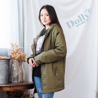 臺灣現貨 特價 大尺碼軍綠色鋪棉中長版連帽外套7223-Dolly多莉大碼專賣店