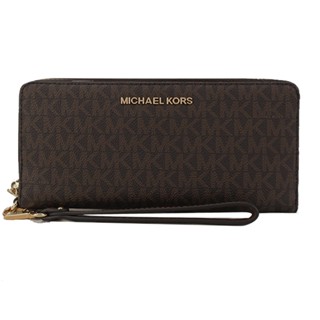 MICHAEL KORS JET SET PVC滿版手掛式拉鍊長夾-咖｜100%原廠真品｜JS Maxx官方旗艦館