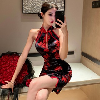 【隔日到】特價新款S-L 夜店性感短版包臀露肩旗袍緊身打底短裙無袖洋裝小禮服度假聚會生日派對約會裝扮