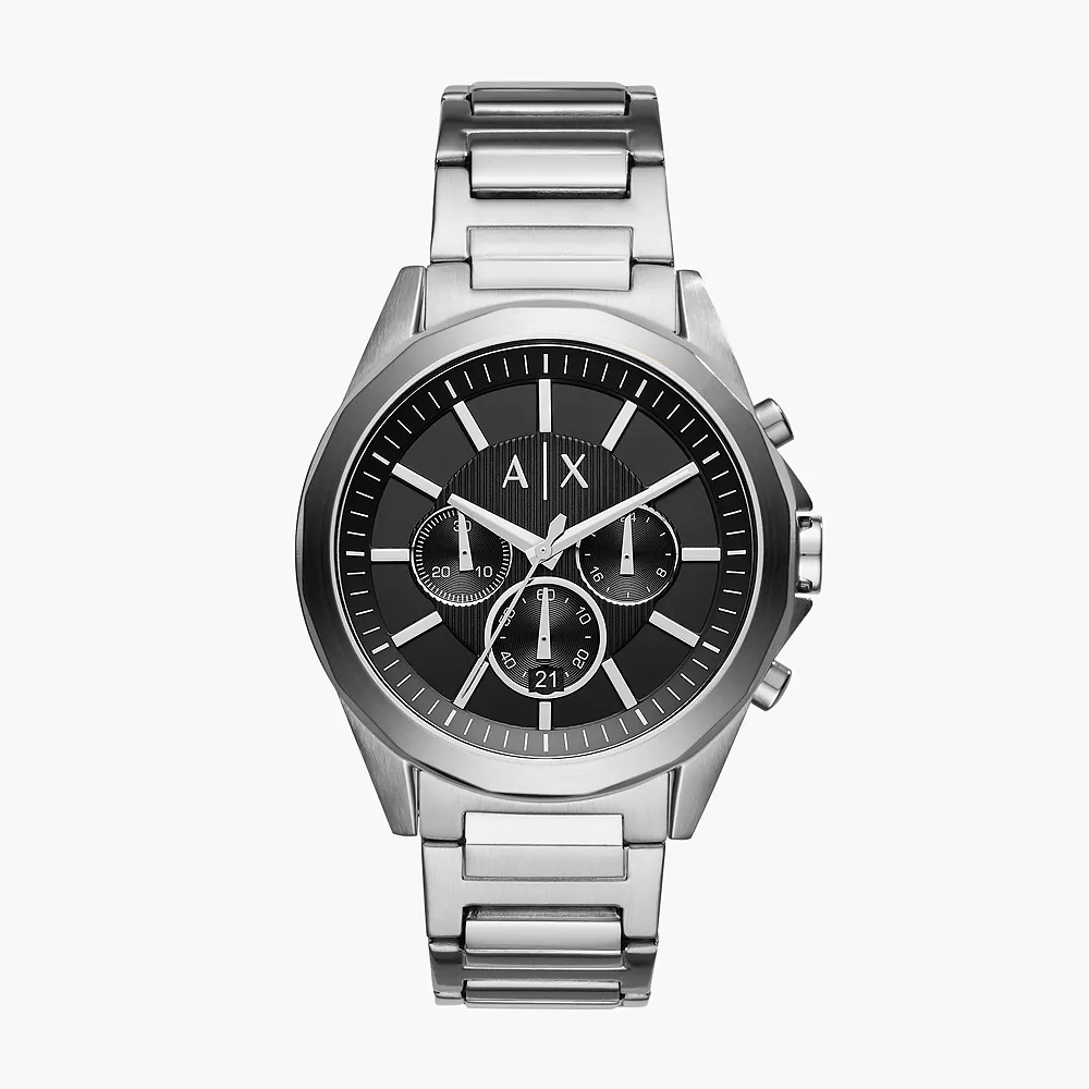 ARMANI EXCHANGE 三眼計時碼錶 日期 44mm  銀色鋼錶帶 男錶 手錶 腕錶 AX2600 AX(現貨)