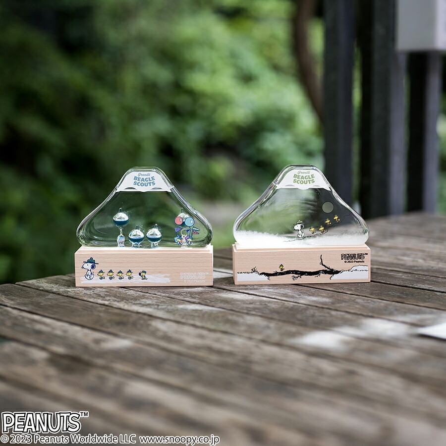 日本 snoopy 史努比 Beagle Scout 50週年 富士山造型玻璃球溫度計 伽利略溫度計 天氣瓶 裝飾 擺飾