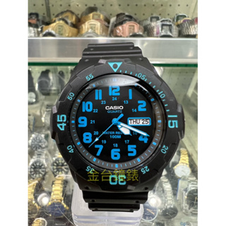 【金台鐘錶】CASIO卡西歐 潛水風100米防水 指針錶 (學生 當兵 考試 必備) 黑底藍字 MRW-200H-2B