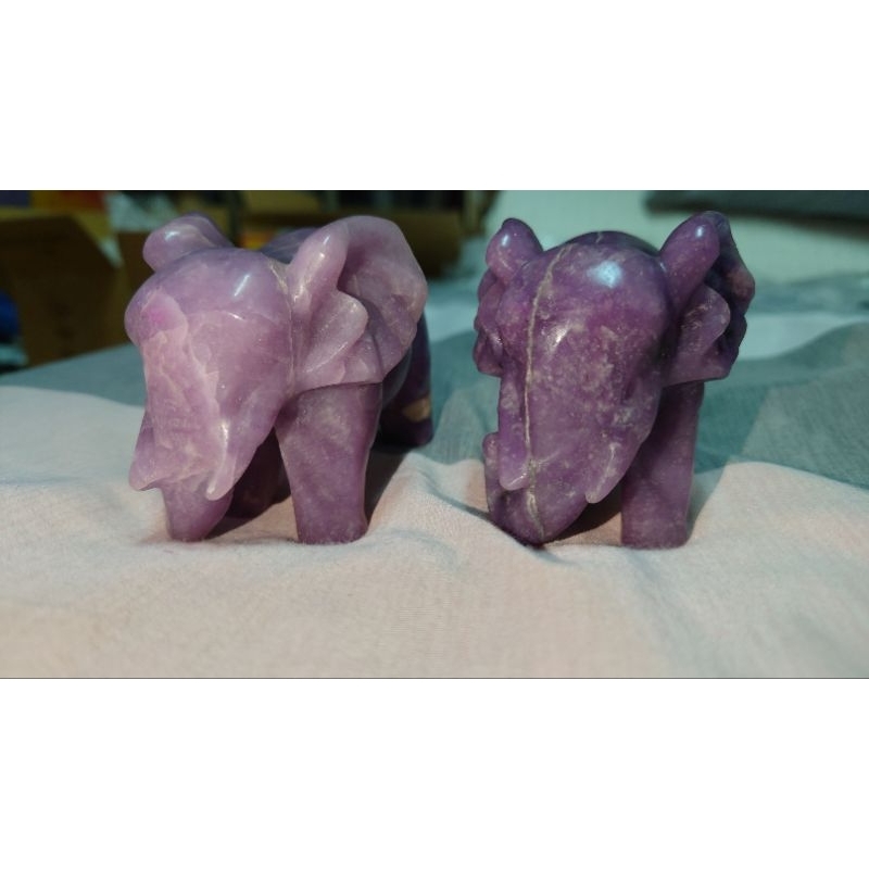 紫雲母大象雕件 天然水晶 天然礦石 兩隻不分售 6-7cm