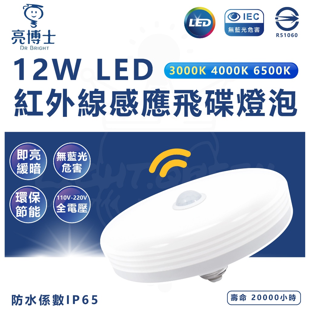 附發票 現貨 亮博士 12w LED 紅外線 感應 飛碟燈泡 感應燈泡 E27 微波感應燈泡