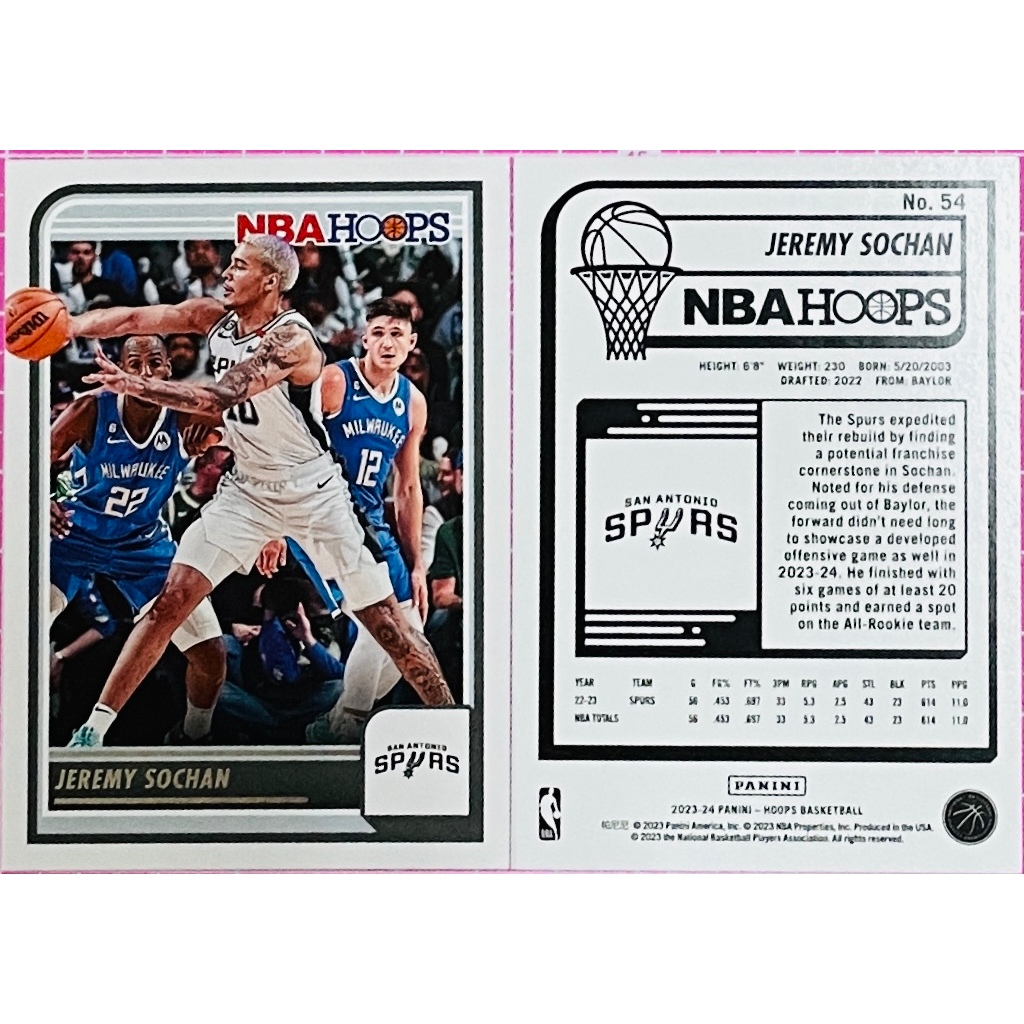 Jeremy Sochan NBA 2023-24 PANINI HOOPS #54 馬刺櫻木 馬刺隊 籃球卡