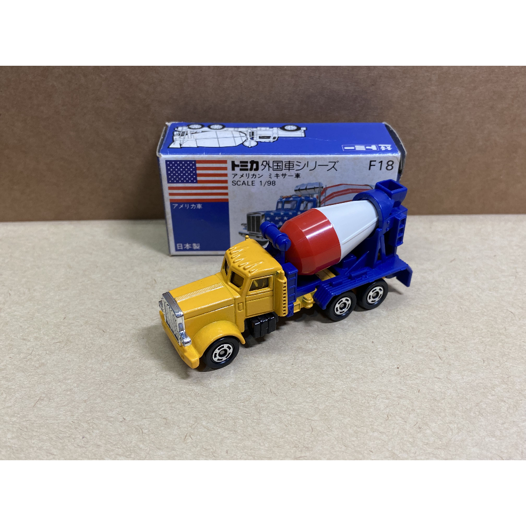 Tomica 日本製 藍盒 no.F18 AMERICAN MIXER 美國 水泥車 攪拌車 黃車頭 絕版