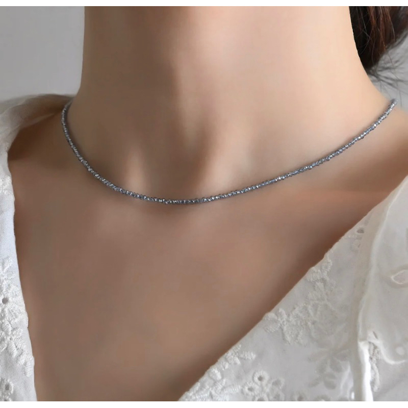 小丞飾-正韓製造 天然水藍珠串珠純銀項鍊