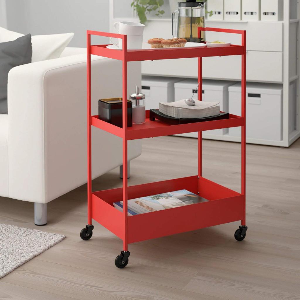 【IKEA】NISSAFORS收納推車 層架 移動置物架 橘紅色