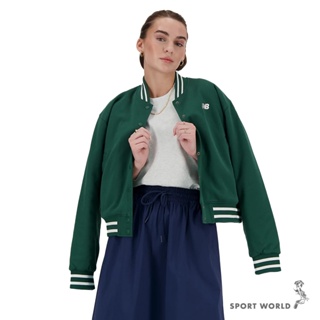 New Balance 女裝 IU穿搭款 棒球外套 刺繡 口袋 美版 綠【運動世界】WJ41509NWG