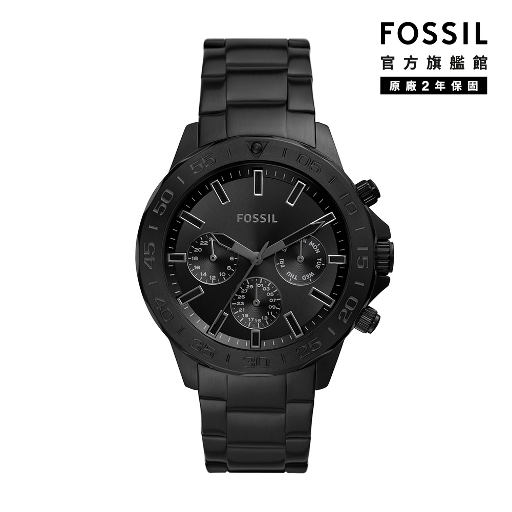 【FOSSIL 官方旗艦館】Bannon 三針計時潛水造型手錶 黑色不鏽鋼鍊帶 45MM BQ2587