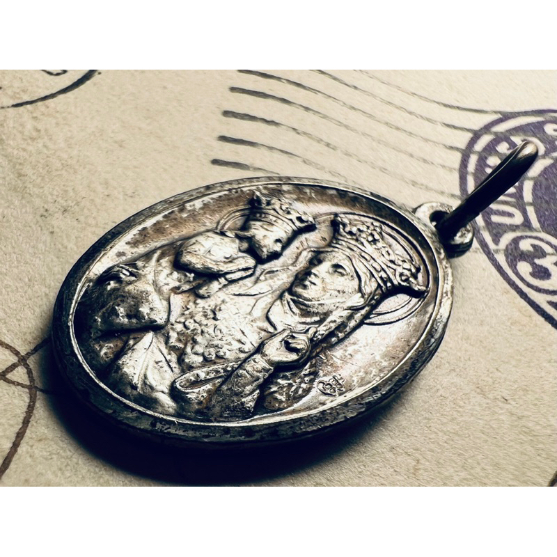 【梅根歐洲古物】純銀法國古董天主教牌（可當項鍊墜子）*現貨在台#歐洲#天使#基督教#耶穌#聖者#聖母瑪利亞#老件老物