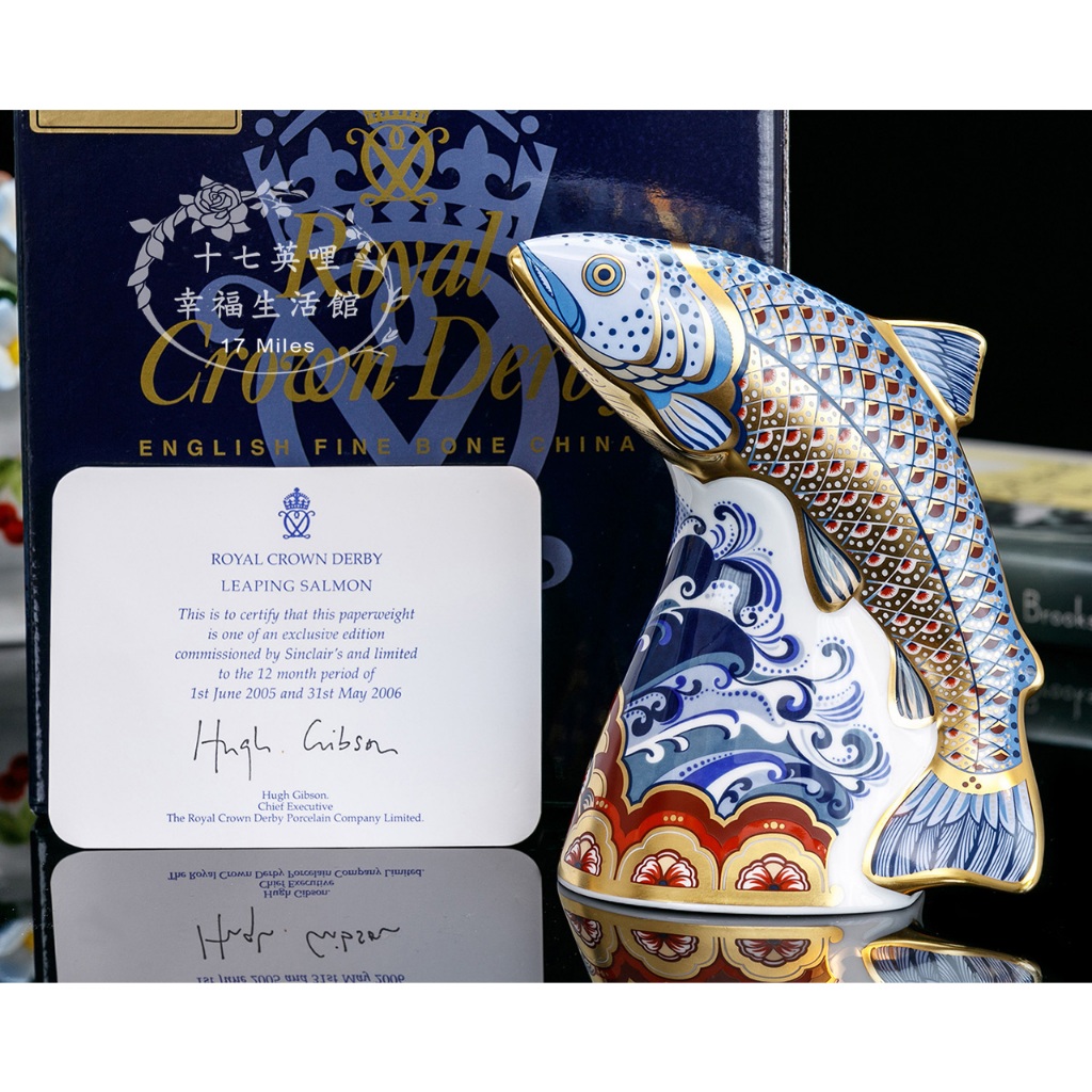 英國 Royal Crown Derby 步步高升 魚躍龍門 長官商務送禮禮物 骨瓷擺件