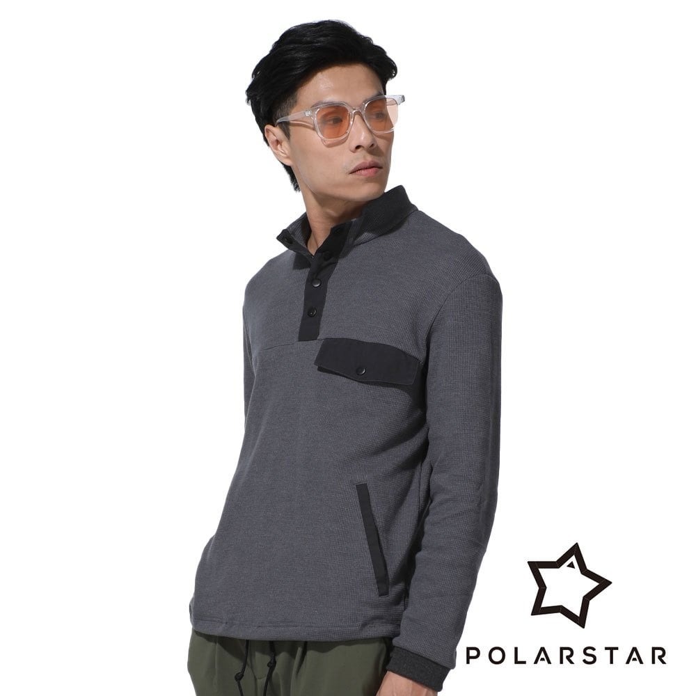 【PolarStar】男華夫格休閒長袖上衣『暗灰』P23913