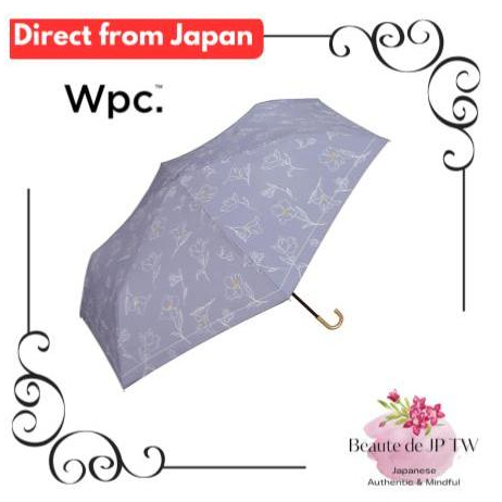 【日本直送】 Wpc. 遮陽遮光花卉素描迷你藍灰色摺疊傘 55cm 女式陽光雨天遮陽遮光 UV Cut 100% 花卉細