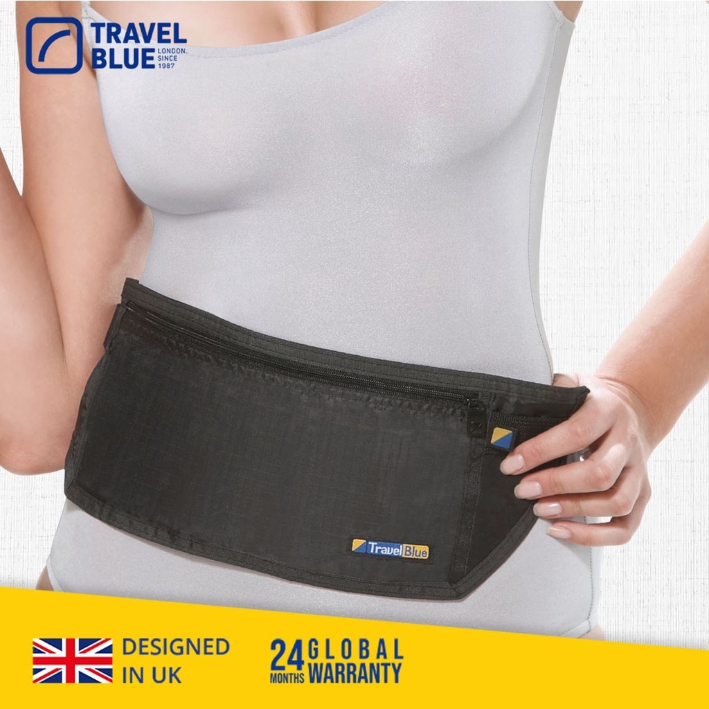 【Travel Blue 藍旅】 RFID 屏蔽輕量級 超薄貼身腰包 防盜腰包 證件包 貼身包