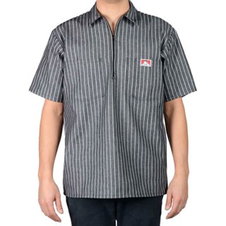 BEN DAVIS 美線 1/2 HALF ZIP WORK SHIRT 半拉鍊 短袖襯衫 (灰白條紋) 化學原宿