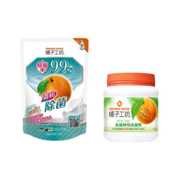 橘子工坊 溫和除菌碗盤洗滌液洗碗精(水藍)補充包430ml/食器妙用清潔粉450g