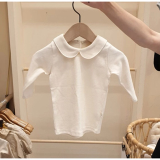 嬰兒女嬰寶寶幼童圓領翻領復古白色棉質上衣內搭衣