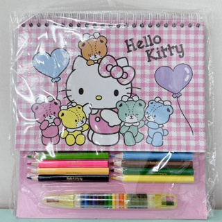 正版 Hello Kitty 凱蒂貓 KT 上翻素描本貼附木色筆 著色本 附木色蠟筆組 隨身攜帶